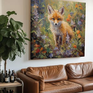 Schattige baby vos rustieke canvas print muurkunst – decor bos dieren – rode vos schilderij voor muren in de kinderkamer, slaapkamer, woonkamer of cottage
