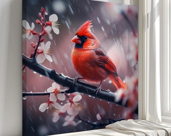 Red Cardinal Bird Canvas Print | Autumn Forest Wall Art | Cute Wildlife Photography for Home Decor & Nature Lovers