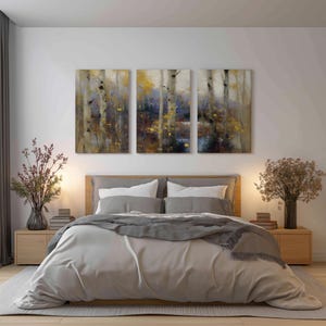 Aspen Trees in Autumn landscape Painting canvas wall art print, Three Panel Set – rustic home décor – Gallery Wrapped & Ready to Hang
