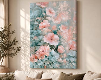 Pastel Abstract Flowers Canvas Print, Colourful Modern Floral Wall Art