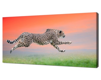 Cheetah Running At Sunset Wall Art Canvas Print Home Decor Colourful Animals Handmade Wall Hangings Customised Gifts Fast Free UK Delivery