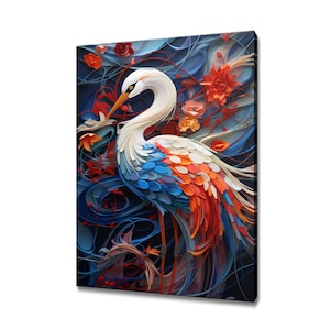 Beautiful Crane Bird Canvas Print Picture Painting Wall Hanging, Handmade Wall Art Home Decor, Gift For Bird Lovers Picture Ready To Hang