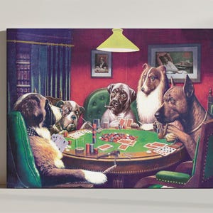 Stampa su tela di Cassius Marcellus Coolidge "Cani che giocano a poker" – Arte murale vintage per gli amanti dei cani