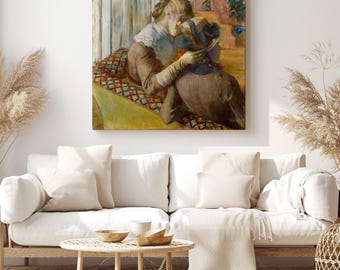 Chez la modiste (1881) par Edgar Degas, peinture à l'huile vintage impression sur toile art mural - reproduction de décoration d'intérieur classique