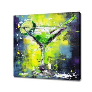 Margarita Cocktail Glass Lime Canvas Print Art, Drinks Kitchen Wall, Bar Restaurant Wall Decor, Alcoholic Drinks Print, Cocktails Mixology