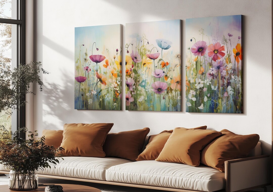 Pastel Wildflower Meadow Canvas Print – Light Spring Floral Wall Art - Etsy