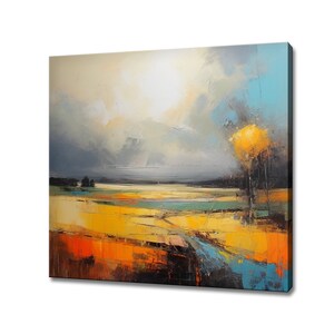 Abstrakter expressionistischer Sonnenuntergang Ölgemälde-Stil Leinwanddruck, bunte Landschaftskunst, großes Wandkunst-Druck, Naturbild-Wandbehang