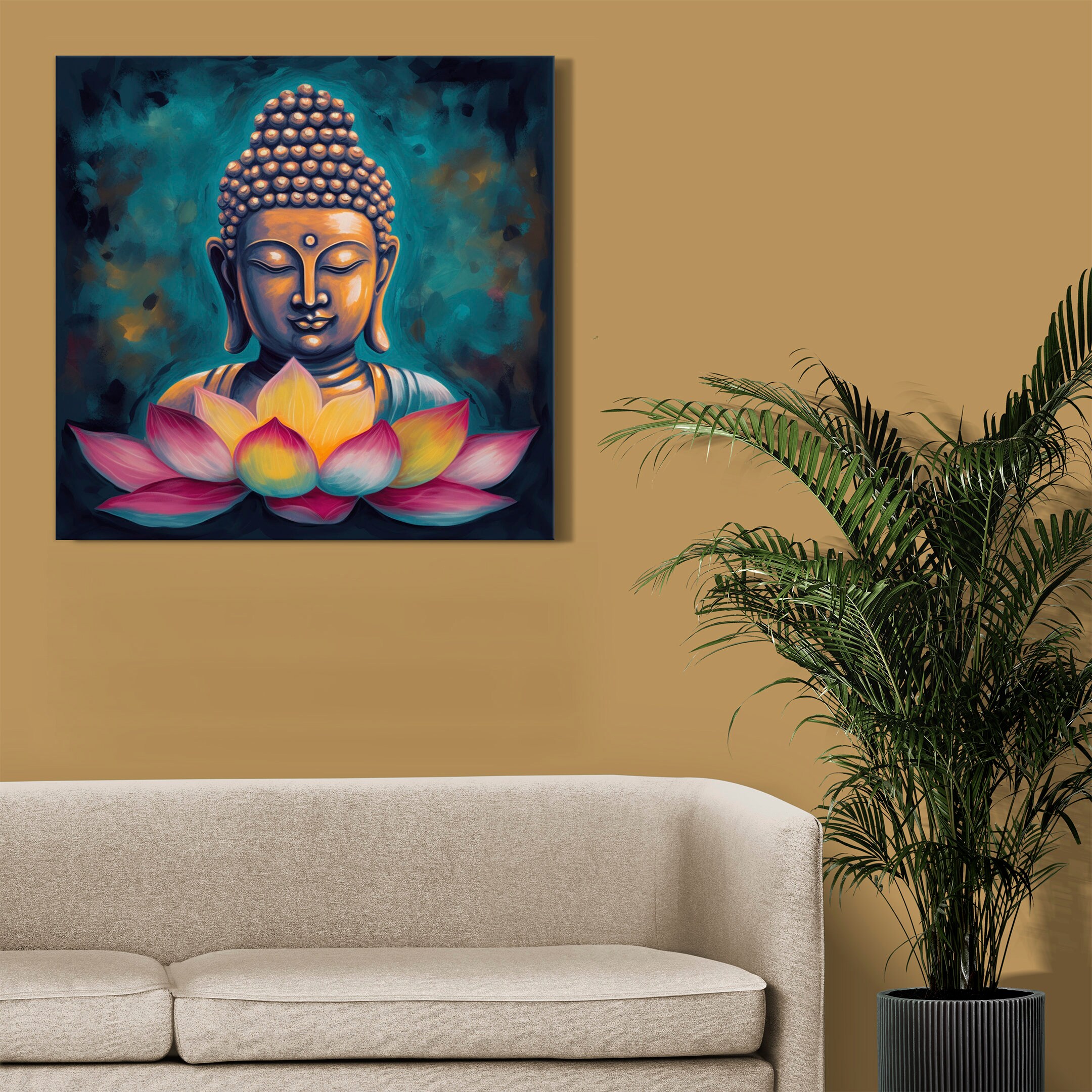 Bronze Buddha Lotus Flower Canvas Print | Spiritual Art Print Wall ...