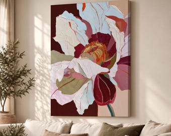 Large Pink Flower Canvas Print, Minimalist Contemporary Floral Wall Art