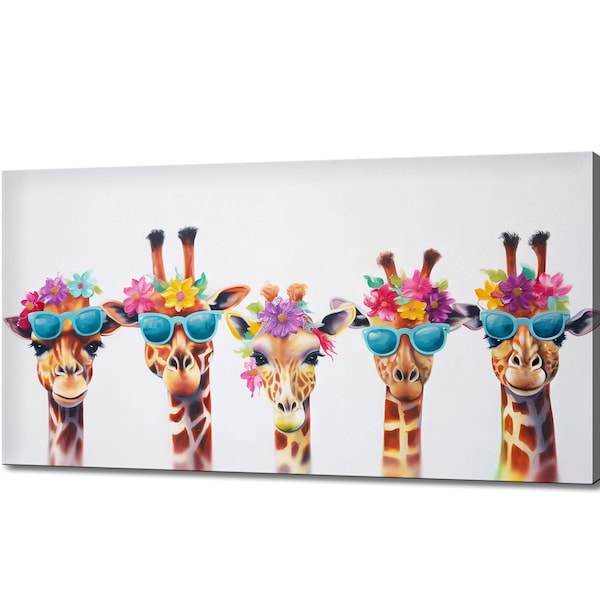 Funky Giraffes Wall Art Canvas Print Picture Home Decor Animals Handmade Wall Hangings Customised Gifts Fast Free UK Delivery