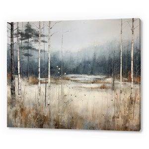 Birch Forest Vintage Country Landscape, Antique Countryside Print, Moody Painting Canvas Print, Living Room Wall Art, Farmhouse Decor Art
