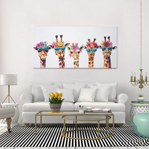 Funky Giraffes Wall Art Canvas Print Picture Home Decor Animals ...
