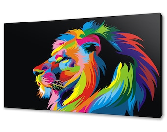 Lion Wall Art Lion Canvas Print Lion Custom Art Wall Hanging Handmade Animals Art Print Home Decor Gifts Fast Free UK DeliveryColourful