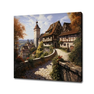 Country Village In Germany Art Print | Landscape Farmhouse Decor | German Countryside | Canvas Wall Hanging Picture | Vintage Cottage Print