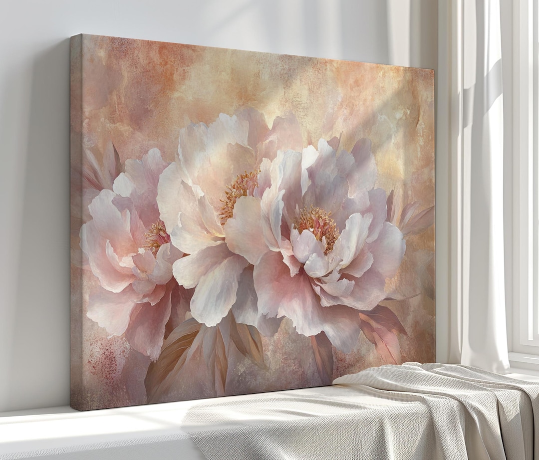 Beautiful Pink Peonies, Floral Canvas Print Art – Contemporary Flowers ...