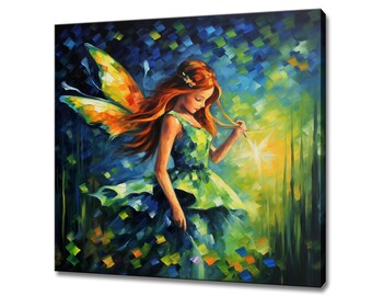 Fairy Girl Magical Colourful Oil Painting Style Canvas Print, Fairy Bedroom Decor, Large Wall Art Print, Fairy Picture Wall Hanging