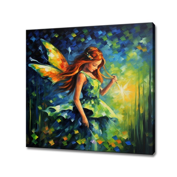 Fairy Girl Magical Colourful Oil Painting Style Canvas Print, Fairy Bedroom Decor, Large Wall Art Print, Fairy Picture Wall Hanging