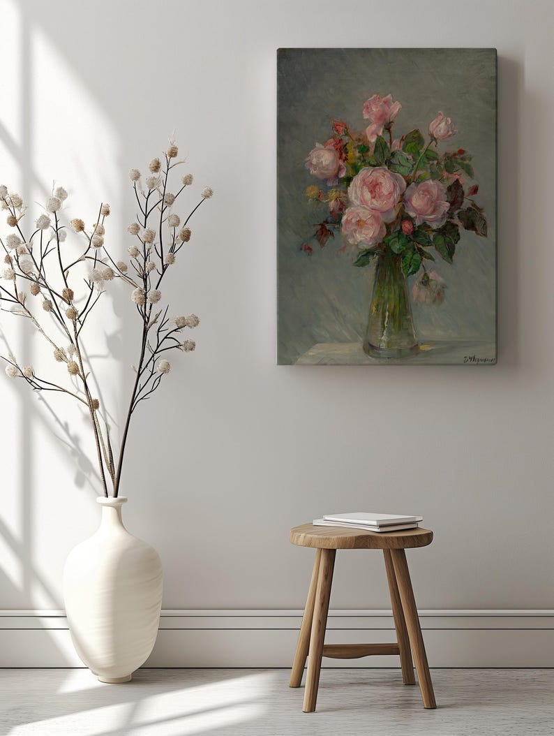 Pink Roses Canvas Print | Classic Painting Reproduction | Wall Art ...