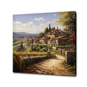 French Country Village Art Print | Canvas Wall Hanging Picture | Vintage Cottage Print | Landscape Farmhouse Art Decor | France Countryside