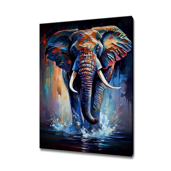 Raging Elephant Colourful Painting Wall Art Canvas Print Home Decor Animals Handmade Wall Hanging Customised Gifts Fast Free UK Delivery