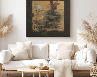 Nymphe ailée au lever du soleil par Alexandre de Riquer (1856-1920), peinture à l'huile vintage impression sur toile art mural - reproduction de décoration d'intérieur classique