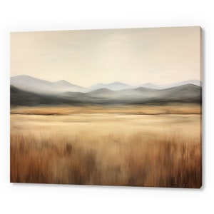 Vintage Country Mountains Field Landscape, Antique Countryside Print, Moody Painting Canvas Print, Living Room Wall Art, Farmhouse Decor Art