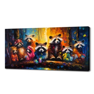 Raccoon Family Wall Art Canvas Print Room Decor Animals Handmade Wall Hangings Customised Gifts Fast Free UK Delivery