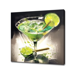 Cocktail Margarita Glass Canvas Print Art, Drinks Kitchen Wall, Bar Restaurant Wall Decor, Alcoholic Drink Print, Classic Cocktails Mixology