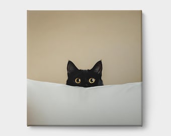 Black Cat Canvas Print Art - Cute Kitten Wall Decor for Home, Pet Lover Gift, Modern Animal Painting, Nursery or Bedroom Decoration