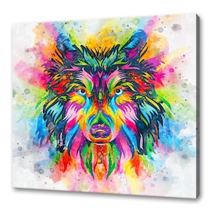 Wolf Canvas Art Print Wall Hanging Handmade Home Decor Customised Gifts Colourful Animals Wall Art Designs Fast Free UK Delivery
