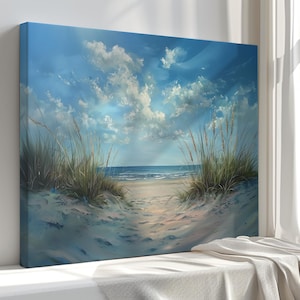 Sand Dunes Canvas Print Wall Art, Seascape Artwork, Coastal Decor, Beach Landscape Painting for Living Room and Bedroom