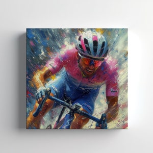 Cyclist Canvas Print, Modern Wall Art, Cycling Lovers Gift, Contemporary Wall Hanging, Handmade Art Print, Fast Turnaround
