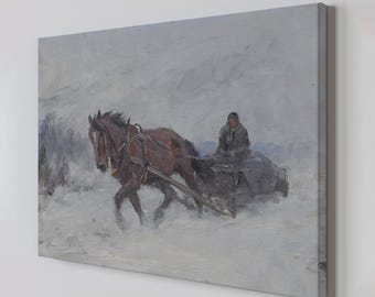 Horse in Winter Landscape Canvas Print, Winter Decor, Equine Wall Art, Cosy Home Decor, Gift for Horse Lovers