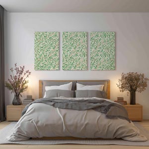 Green Willow Branches by William Morris, Three Panel Canvas Wall Art Set – Modern Triptych Print on Canvas – Gallery Wrapped & Ready to Hang