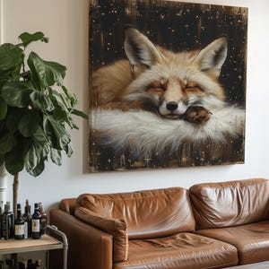Slaperige rustieke vos canvas print muurkunst – decor bos dieren – rode vos schilderij voor muren kinderkamer, slaapkamer, woonkamer of cottage