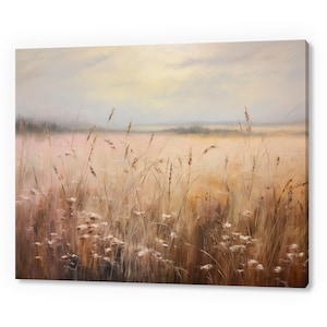 Dry Grass Fields Vintage Landscape, Antique Countryside Print, Moody Painting Canvas Print, Living Room Wall Art, Farmhouse Decor Art