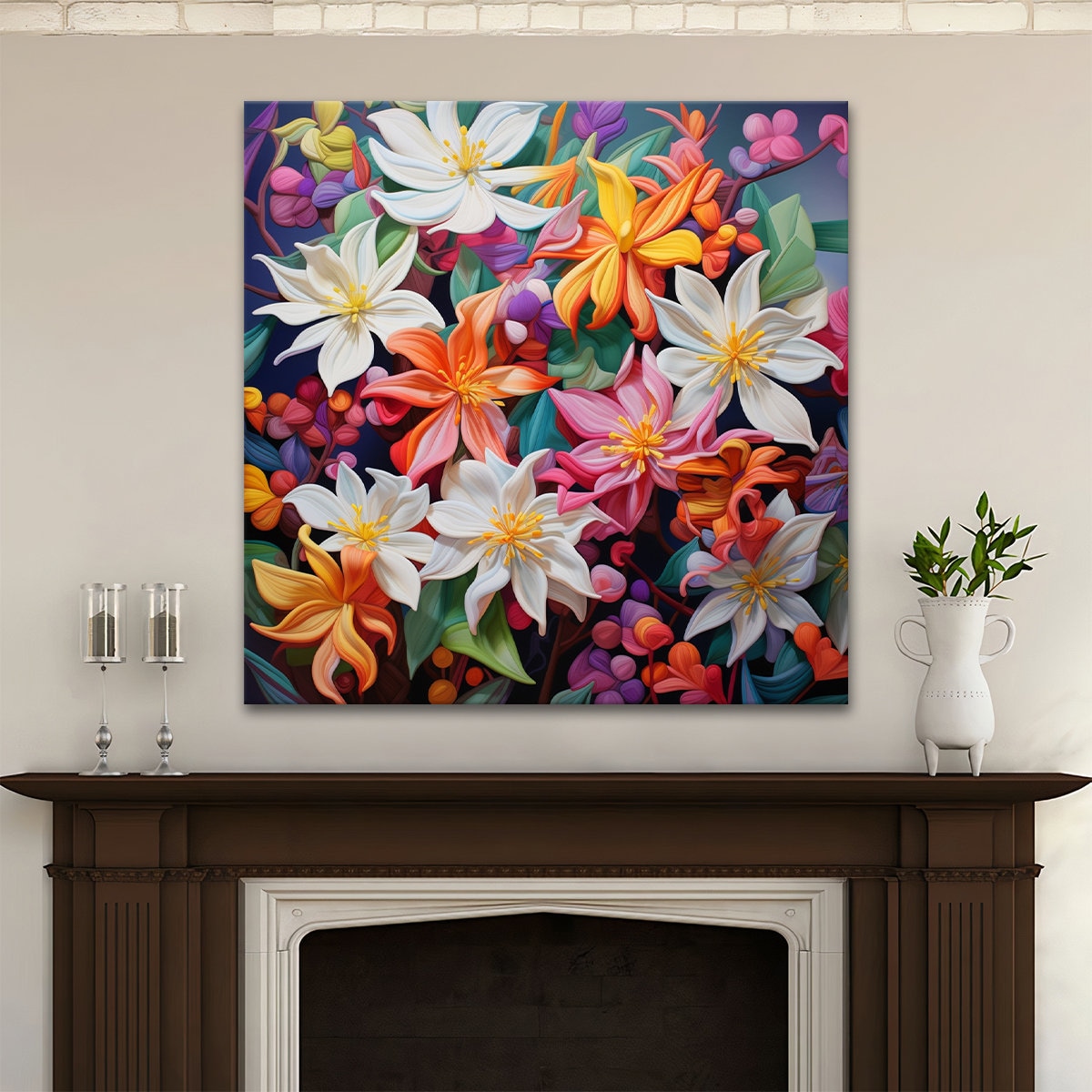 Colourful Jasmine Flowers Bouquet Oil Painting Style Canvas Print Art ...