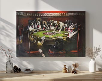 ARTSPRINTS Stampa Su Tela Incorniciata - Cani Che Giocano A Poker - Quadro Per Parete