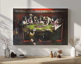 ARTSPRINTS Stampa Su Tela Incorniciata - Cani Che Giocano A Poker - Quadro Per Parete