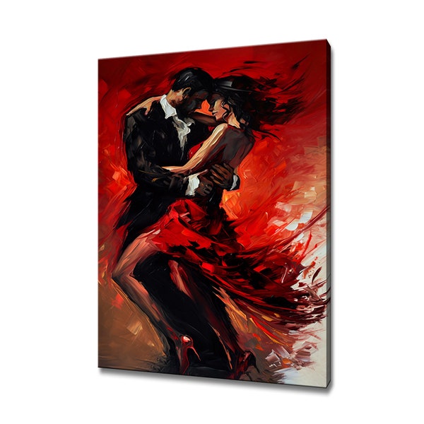 Tango rouge noir couple danse toile impression photo peinture art mural décor à la maison fait main tenture murale cadeau personnalisé livraison rapide