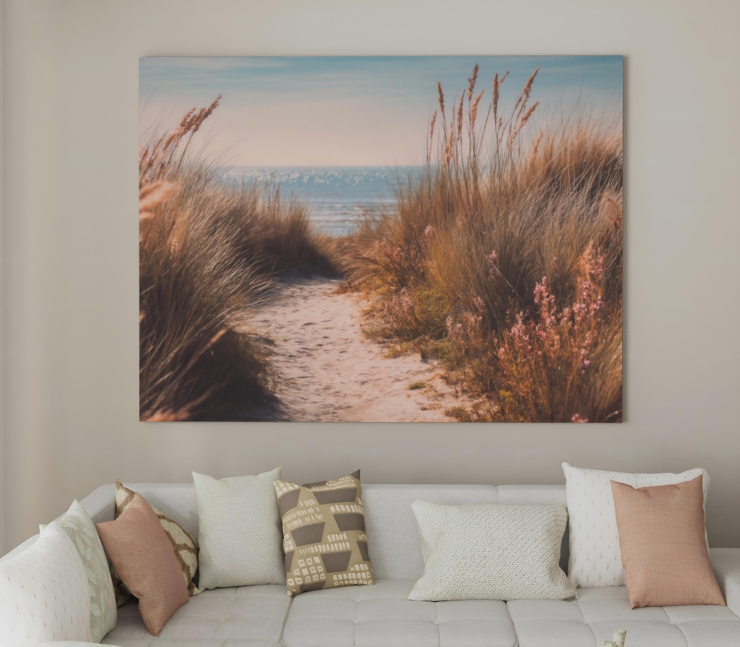 Coastal Dune Path Canvas Print Wall Art – Soft Pastel Beach Grass ...