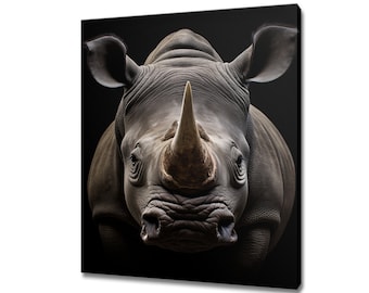 Stampa su tela di un rinoceronte / Ritratto di rinoceronte da appendere al muro / Decorazione per la casa con animali selvatici / Regalo per gli amanti dei rinoceronti / Opera d'arte per gli amanti della natura