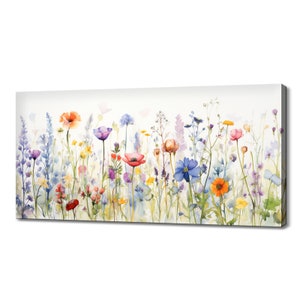 Schöne Pastell Bunte Frühling Wildblumen Feld Wiese, Modernes Design Floral Art Home Decor, Aquarell Blumen Leinwand Druck Wandkunst