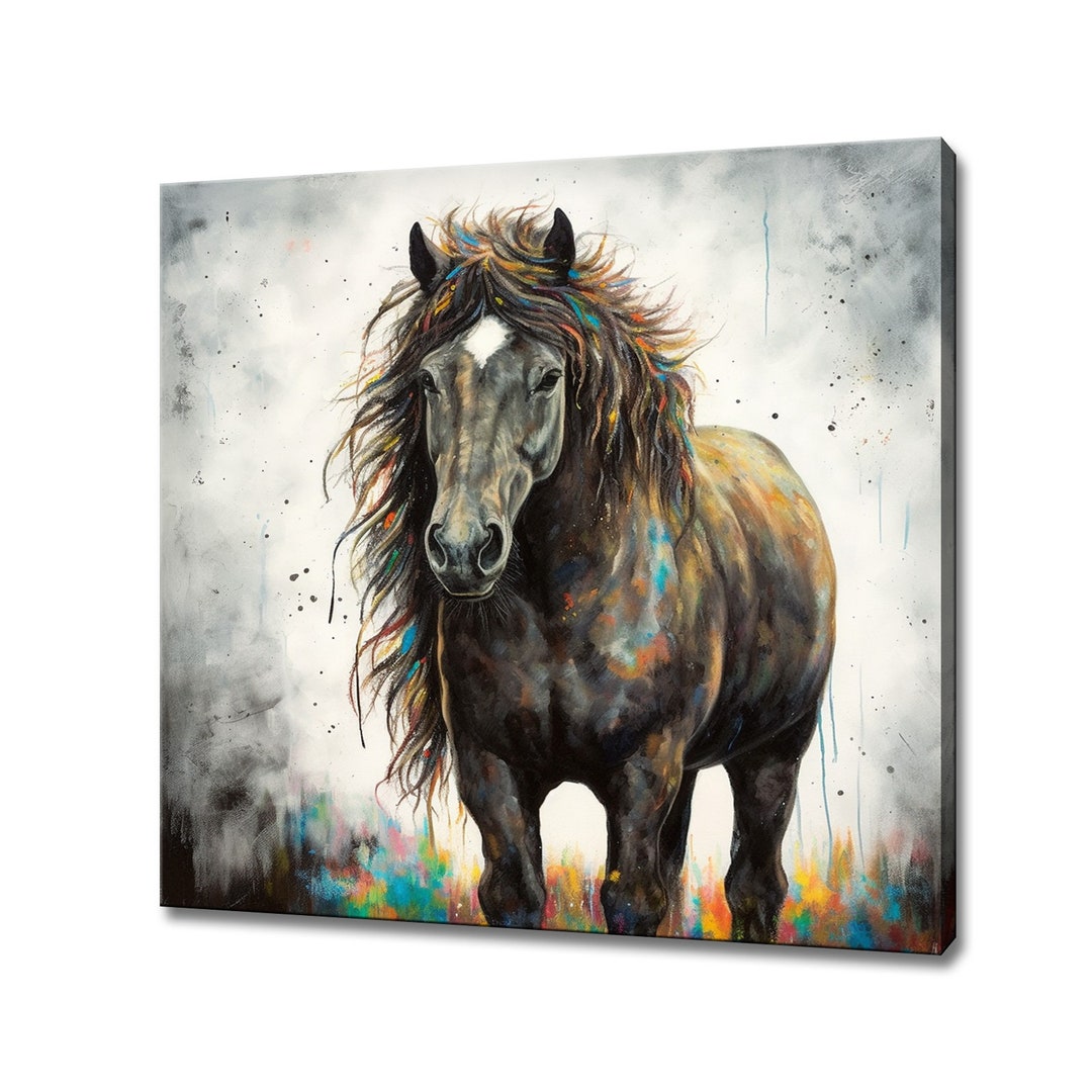 Abstract Black Horse Canvas Art Print Picture Wall Hanging Handmade ...