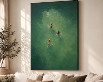 Swimmers in Emerald Water Canvas Print, Sunlit Summer Pool Wall Art