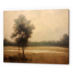 Vintage Country Landscape Tree, Antique Countryside Print, Moody Painting Canvas Print, Living Room Wall Art, Farmhouse Decor Art