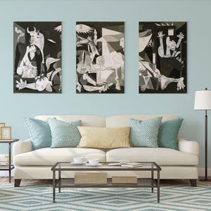 Guernica By Pablo Picasso Three Panel Canvas Wall Art Set – Modern Triptych Print on Canvas – Gallery Wrapped & Ready to Hang