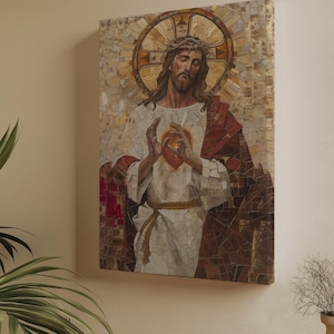 Sacred Heart Jesus Leinwanddruck Wandkunst - Klassisches Mosaik Religiöses Wohndekor