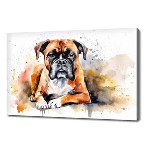 Boxer Dog Watercolour Painting Style Canvas Print Art, Animals Wall Art Print On Canvas, Gift For Dog Lover, Dog Canvas Picture Print