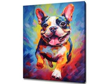 Quadro Dipinto materico Bouledogue Francese Pop Art giallo | Arte dal mondo